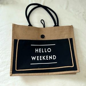 NEW Hello Weekend Burlap Tote